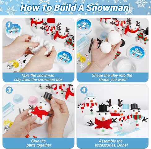 24 Pack Build a Snowman Kit, Christmas DIY Snowman Crafts for Kids Bulk, Snowman Kit Winter Decorations Indoor, Creative Kids Air Dry Clay Modeling Crafts Kit for Christmas Kids Gifts Favor Supplies in Kuwait
