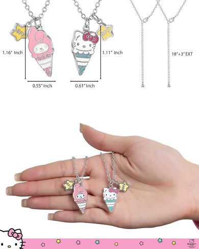 Hello Kitty Sanrio and Friends Girls BFF Necklace Set - 16"+3" BFF Friendship Necklaces Officially Licensed in Saudi Arabia