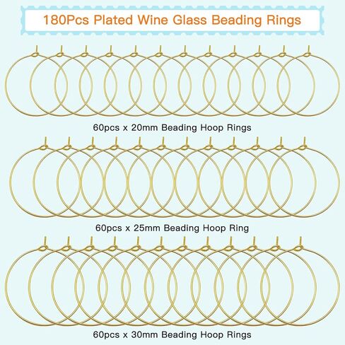 180Pcs Plated Wine Glass Hoop Rings,Beading Hoop Rings Ear Wines Earring Hoops for Jewelry Making Craft Art DIY in Kuwait