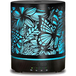 Essential Oil Diffusers 300ML Metal Aromatherapy Oil Diffusers for Large Room, Butterflies & Flower Ultrasonic Cool Mist Diffuser with Waterless Auto Shut-Off Protection, for Home Office SPA Yoga