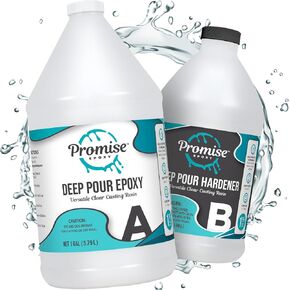 Deep Pour Epoxy Resin Promise - 1.5 Gallon Kit for River Tables & Artistic Castings and DIY Projects | Crystal Clear 2:1 Ratio USA-Made Resin | Low Odor | High-Gloss Finish | Up to 2" Pouring Depth in Kuwait