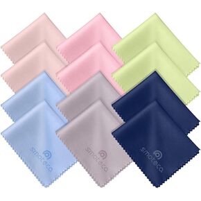 12 Pack Assorted Colors Microfiber Cleaning Cloths - Cleans Lenses, Glasses, Screens, Cameras, iPad, iPhone, Eyeglasses, Cell Phone, LCD TV Screens and More (6X7)