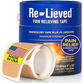 Re-Lieved 4% Lidocaine Maximum Strength Pain Relief Wrap — Relieves Back Pain, Joints and Muscle Pains — Superior Sticking, Aluminum-Free Water Resistant, and USA Made — 2" x 10" Strips