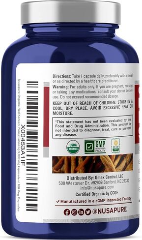 NusaPure Red Korean Panax Ginseng 4,800mg 200 Veggie Caps (Non-GMO, Extract 12:1 & Gluten-Free) in Saudi Arabia