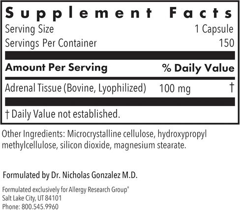 Allergy Research Group - Adrenal Glandular - Stress, Energy, Adrenal Support - 150 Vegicaps in Saudi Arabia