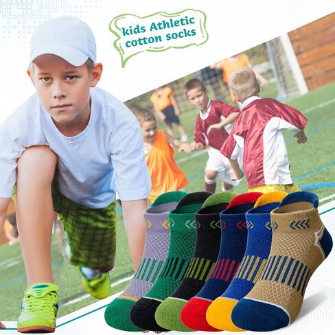 Eyean Boys Athletic Half Cushioned Ankle Socks Kids Cotton Sport Low Cut Socks 6 Pairs in Kuwait