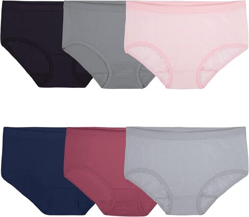 Fruit of The Loom Women's No Show Seamless Underwear, Amazing Stretch & No Panty Lines, Available in Plus Size, Nylon-Low Rise Brief-6 Pack-Colors May Vary, 8 in Kuwait