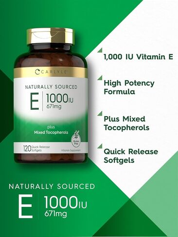 Carlyle Vitamin E Plus Mixed Tocopherols | 1000 IU (671mg) | 150 Softgels | Non-GMO and Gluten Free Formula | Naturally Sourced Vitamin E Supplement in Saudi Arabia