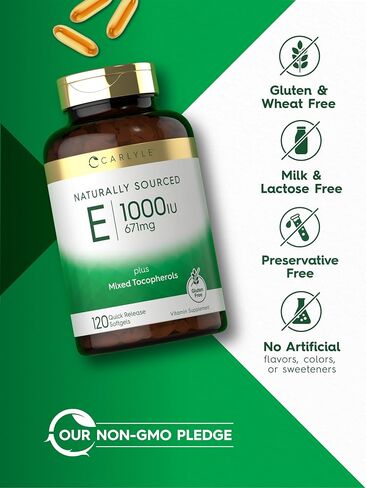 Carlyle Vitamin E Plus Mixed Tocopherols | 1000 IU (671mg) | 150 Softgels | Non-GMO and Gluten Free Formula | Naturally Sourced Vitamin E Supplement in Saudi Arabia