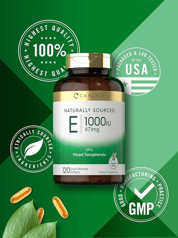 Carlyle Vitamin E Plus Mixed Tocopherols | 1000 IU (671mg) | 150 Softgels | Non-GMO and Gluten Free Formula | Naturally Sourced Vitamin E Supplement in Saudi Arabia