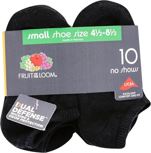 مجموعة من 10 أزواج من الجوارب المريحة المبطنة للحماية المزدوجة للأولاد من Fruit of the Loom، باللون الأسود، مقاس متوسط in Saudi Arabia