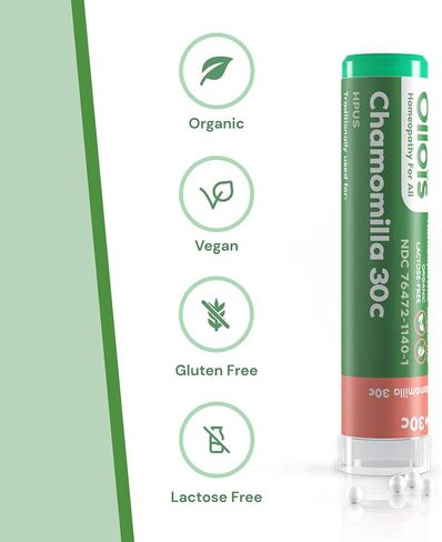 OLLOIS Chamomilla 30c Organic, Lactose-Free Homeopathic Medicine, 80 Pellets (Pack of 1) in Saudi Arabia