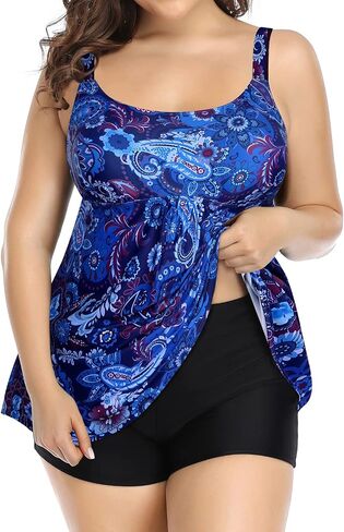 Holipick Black Plus Size Two Piece Tankini Swimsuits for Women Tummy Control Bathing Suits Scoop Neck Tankini Top with Boy Shorts in Saudi Arabia