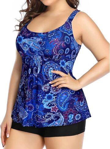 Holipick Black Plus Size Two Piece Tankini Swimsuits for Women Tummy Control Bathing Suits Scoop Neck Tankini Top with Boy Shorts in Saudi Arabia