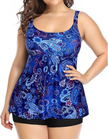 Holipick Black Plus Size Two Piece Tankini Swimsuits for Women Tummy Control Bathing Suits Scoop Neck Tankini Top with Boy Shorts in Saudi Arabia