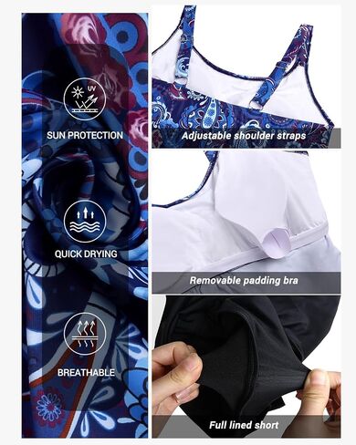 Holipick Black Plus Size Two Piece Tankini Swimsuits for Women Tummy Control Bathing Suits Scoop Neck Tankini Top with Boy Shorts in Saudi Arabia