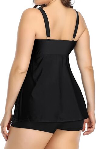Holipick Black Plus Size Two Piece Tankini Swimsuits for Women Tummy Control Bathing Suits Scoop Neck Tankini Top with Boy Shorts in Kuwait