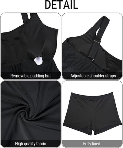 Holipick Black Plus Size Two Piece Tankini Swimsuits for Women Tummy Control Bathing Suits Scoop Neck Tankini Top with Boy Shorts in Kuwait