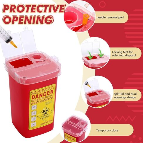 20 Pcs 1 Quart Flip Top Sharps Container Sharps Disposal Container Small Trash Bin Small Portable Container for Tattoo Parlors Use Office Barbershop Home Travel Use, 6" x 4" x 3", Red in Kuwait