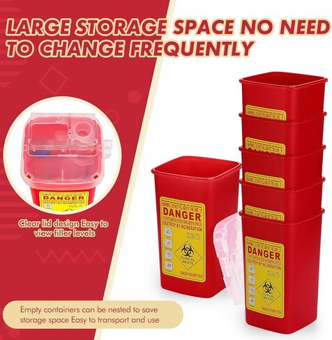 20 Pcs 1 Quart Flip Top Sharps Container Sharps Disposal Container Small Trash Bin Small Portable Container for Tattoo Parlors Use Office Barbershop Home Travel Use, 6" x 4" x 3", Red in Kuwait