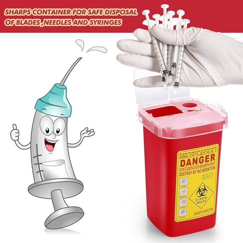 20 Pcs 1 Quart Flip Top Sharps Container Sharps Disposal Container Small Trash Bin Small Portable Container for Tattoo Parlors Use Office Barbershop Home Travel Use, 6" x 4" x 3", Red in Kuwait