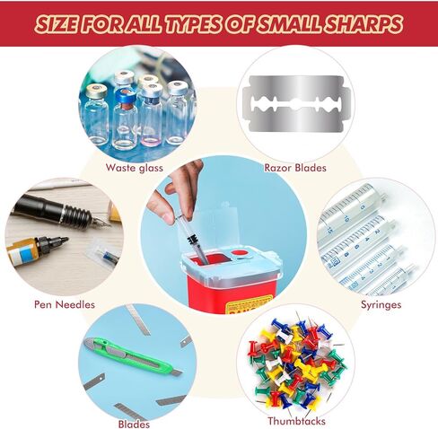 20 Pcs 1 Quart Flip Top Sharps Container Sharps Disposal Container Small Trash Bin Small Portable Container for Tattoo Parlors Use Office Barbershop Home Travel Use, 6" x 4" x 3", Red in Kuwait