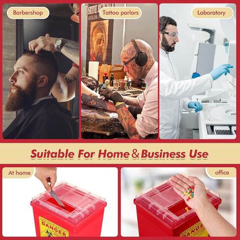 20 Pcs 1 Quart Flip Top Sharps Container Sharps Disposal Container Small Trash Bin Small Portable Container for Tattoo Parlors Use Office Barbershop Home Travel Use, 6" x 4" x 3", Red in Kuwait