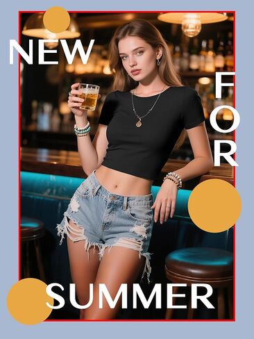 4 Pack Women's Basic Tight Short Sleeve Women Cute Trendy Crop Tops Scoop Neck Crop for Women or Teen Girls in Kuwait