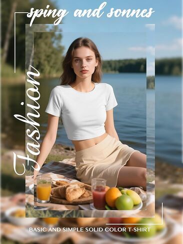 4 Pack Women's Basic Tight Short Sleeve Women Cute Trendy Crop Tops Scoop Neck Crop for Women or Teen Girls in Kuwait