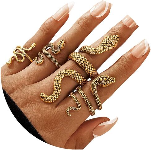 41Pc Fashion Boho Knuckle Rings Set for Women Girls Men, Vintage Retro Crystal Bohemian Midi Rings, Joint Nail Band Cuff Toe Statement Finger Rings, Snake Octopus Elephant Feather (41 Pcs a set) in Kuwait