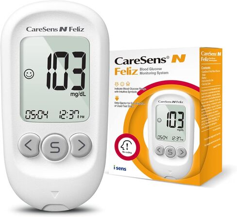 مجموعة مراقبة جلوكوز الدم من CareSens N Feliz مع 100 شريط اختبار سكر الدم، 100 مشرط، 1 جهاز قياس جلوكوز الدم، 1 جهاز وخز، 1 محلول تحكم، حقيبة سفر لمجموعة أدوات اختبار مرض السكري in Kuwait