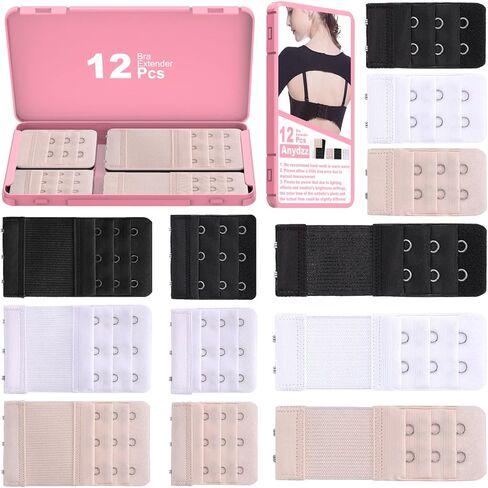 Anydzz 6Pcs Comfortable Bra Extender, Bra Extension with Storage Case, Soft and Elastic Bra Closure Extension for all Common Bra Models, Black, White or Beige, 2/4 Hook 3 Rows to Choose in Kuwait