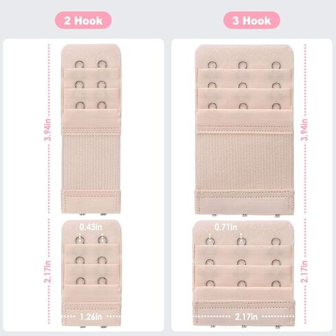 Anydzz 6Pcs Comfortable Bra Extender, Bra Extension with Storage Case, Soft and Elastic Bra Closure Extension for all Common Bra Models, Black, White or Beige, 2/4 Hook 3 Rows to Choose in Kuwait