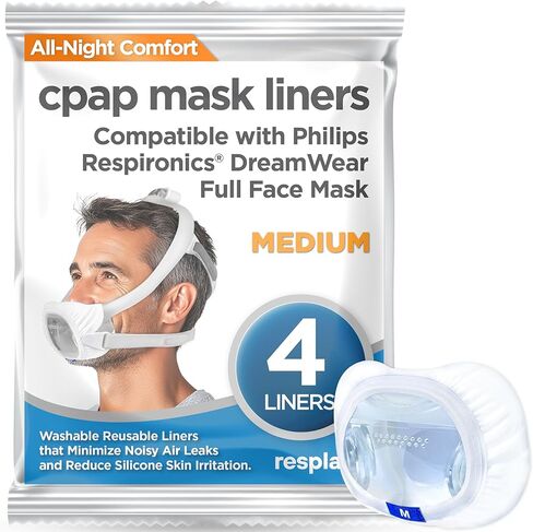 بطانات أقنعة CPAP من resplabs - متوافقة مع أقنعة الوجه الكاملة من Philips Respironics DreamWear، متوسطة - أغطية وسائد قابلة لإعادة الاستخدام وقابلة للغسل - عبوة من 4 بطانات in Kuwait