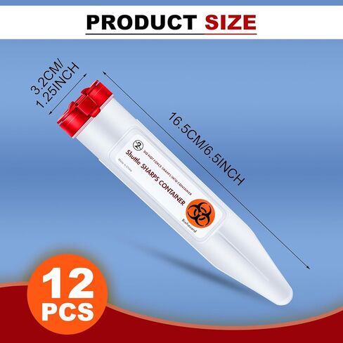24 Pieces Travel Sharps Container Disposal Transportable Sharps with Locking Mechanism Needle Disposal Containers Small Sharps Container Single Use Transportable Container, 6.5 x 1.38 Inches in Saudi Arabia