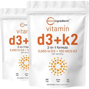 2 Pack Vitamin D3 5000IU Plus K2, 2 in 1 Formula, Vitamin D3 Liquid with Vitamin K2, 300 Soft-Gels, Immune Vitamin Complex with Virgin Sunflower Seed Oil, Support Your Heart, Teeth & Joint Health in Saudi Arabia