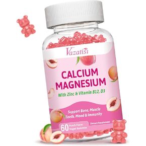 Calcium Magnesium Zinc Gummies with Vitamin D3 and B12, Immune Support Calcium Supplements for Women Men, 60 Vegan Blueberry Flavor Gummies