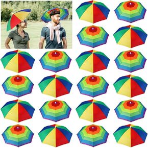 Kacctyen 20 Pieces Rainbow Umbrella Hat for Adults Kids Colorful Waterproof Head Umbrella Cap with Elastic Band for Summer Beach Party Fishing Hiking Camping in Kuwait