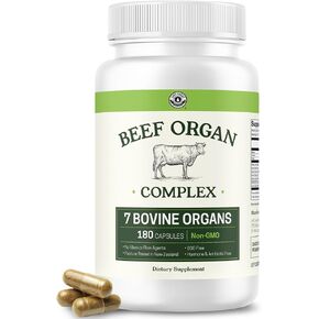 Grass fed Beef Organs Supplement Complex, 7 Beef Organs From New Zealand - Liver, Heart, Pancreas, Kidney, Lung, Spleen, and Bone Marrow - Non-GMO, Hormone & Antibiotic Free - Carnivore Diet