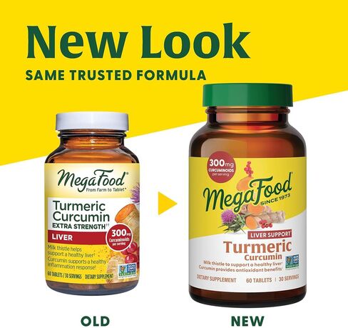 MegaFood الكركم الكركمين قوة إضافية - مكمل لدعم صحة الكبد مع بيوبرين الفلفل الأسود ومستخلص شوك الحليب - خالي من الغلوتين، نباتي ومصنوع بدون منتجات الألبان والصويا - 90 علامة تبويب (45 حصة) in Saudi Arabia