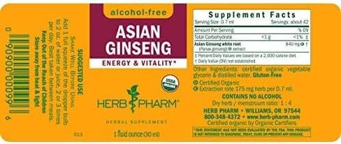 Herb Pharm Asian (Panax) Ginseng Liquid Glycerite for Energy and Stamina, Alcohol-Free Glycerite, 1 Oz in Saudi Arabia