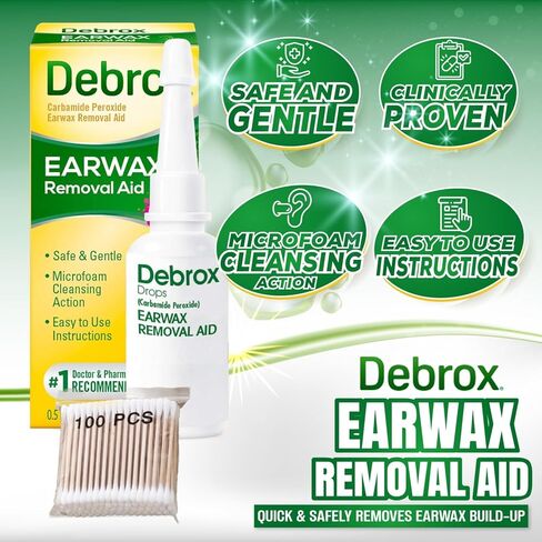 قطرات إزالة شمع الأذن من NYCPI & GA Debrox تتميز بحزمة مناديل لسهولة التنظيف (قطرات 0.5 أونصة) in Kuwait