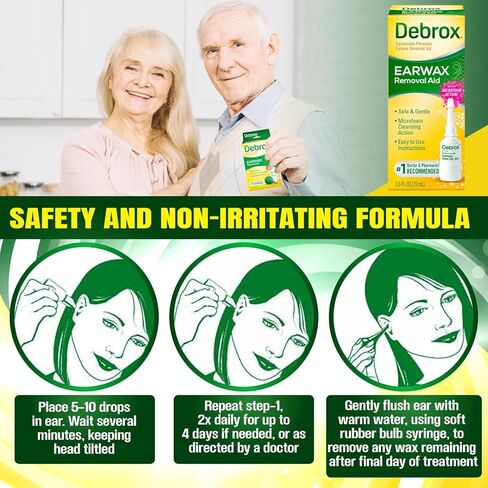 قطرات إزالة شمع الأذن من NYCPI & GA Debrox تتميز بحزمة مناديل لسهولة التنظيف (قطرات 0.5 أونصة) in Kuwait
