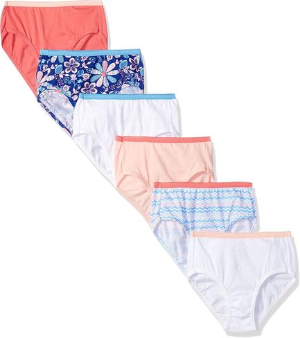 Hanes الفتيات Hanes سراويل داخلية بدون علامات قطن 100% للفتيات، متوفرة 10 و20 قطعة ملابس داخلية على طراز بيكيني، متنوعة، الولايات المتحدة in Kuwait