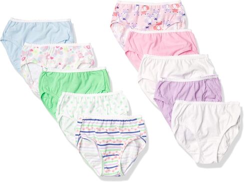 Hanes الفتيات Hanes سراويل داخلية بدون علامات قطن 100% للفتيات، متوفرة 10 و20 قطعة ملابس داخلية على طراز بيكيني، متنوعة، الولايات المتحدة in Kuwait