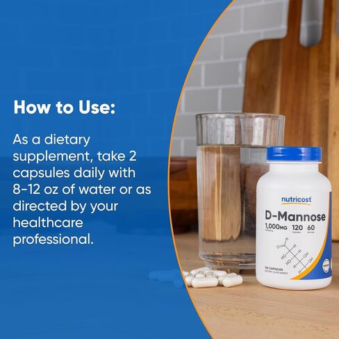 Nutricost D-Mannose 1000mg Per Serving, 120 Capsules - 500mg Per Capsule, Urinary Tract Health, Non-GMO and Gluten Free in Saudi Arabia