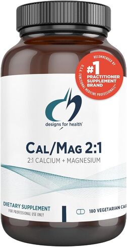 Designs for Health Cal/Mag 2:1 - 150 ملغ من مالات المغنيسيوم المخلب + 300 ملغ من مكملات مالات الكالسيوم - غير معدلة وراثيًا، مغذيات عالية الامتصاص لدعم العظام (180 كبسولة) in Saudi Arabia