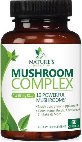Mushroom Supplement - 10 Mushroom Complex - Lions Mane, Reishi, Turkey Tail, Chaga, Cordyceps, Shiitake, & Maitake - Nootropic Brain Supplement, Memory, Focus, & Imumune Health Support - 120 Capsules in Saudi Arabia