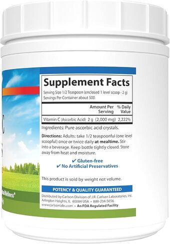 Carlson - Non-GMO Vitamin C Crystals, 2000 mg, Vitamin C Powder, Immune Support, Antioxidant, 6 oz (170 g) in Saudi Arabia