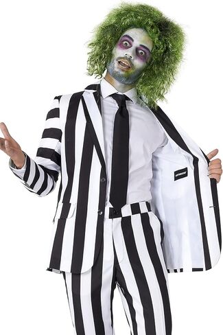 OppoSuits Men's Halloween Beetlejuice Suit Costume Cosplay Party Adult Slim Fit Blazer Jacket, Pants & Tie in Black and White in Kuwait